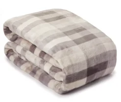 Broyhill Gray Plaid Velvet Plush Blanket -Home Furnishings Store 810477869 1 1