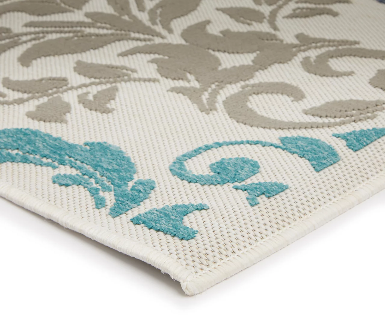 Broyhill Eastlake Teal & Gray Damask Outdoor Area Rug 2 Broyhill Eastlake Teal & Gray Damask Outdoor Area Rug - Image 2