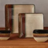 Red, Gold & Cream Square 16-Piece Stoneware Dinnerware Set