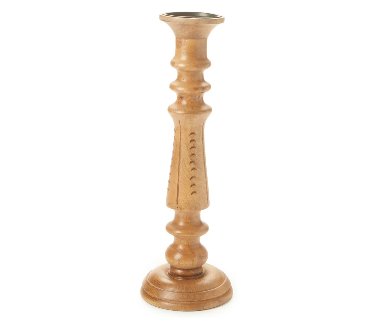 Light Brown Notch-Carved Pillar Candle Holder 2 Light Brown Notch-Carved Pillar Candle Holder - Image 2