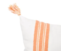 White & Orange Embroidered Stripe Tassel-Accent Throw Pillow -Home Furnishings Store 810557804 2