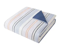 Blue & Coral Stripe Full/Queen 3-Piece Comforter Set -Home Furnishings Store 810558693 3