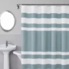 Slate Blue & White Color Block Waffle-Knit Fabric Shower Curtain