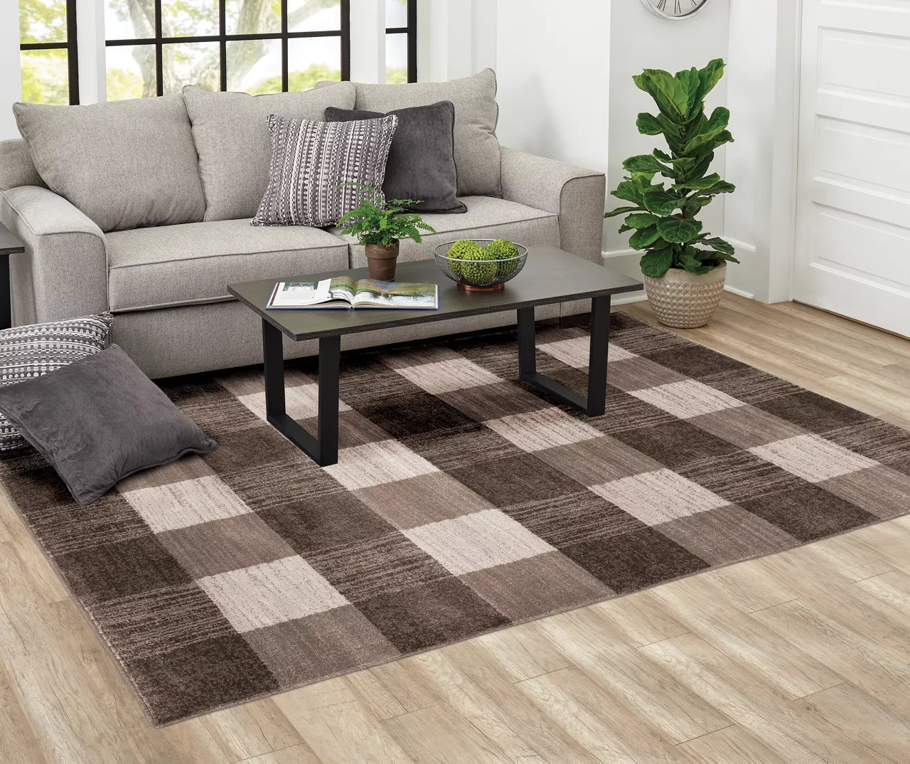 Regina Brown & Greige Checkerboard Area Rug, (8' X 10') 2 Regina Brown & Greige Checkerboard Area Rug, (8' X 10') - Image 2
