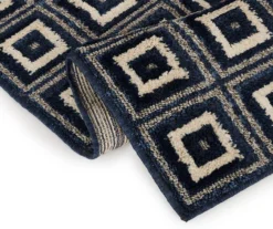 Klein Navy Square Pattern Runner Rug, (2' X 7') -Home Furnishings Store 810562954 2