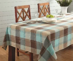 Mineral Blue & Brown Plaid Cotton Tablecloth -Home Furnishings Store 810569772