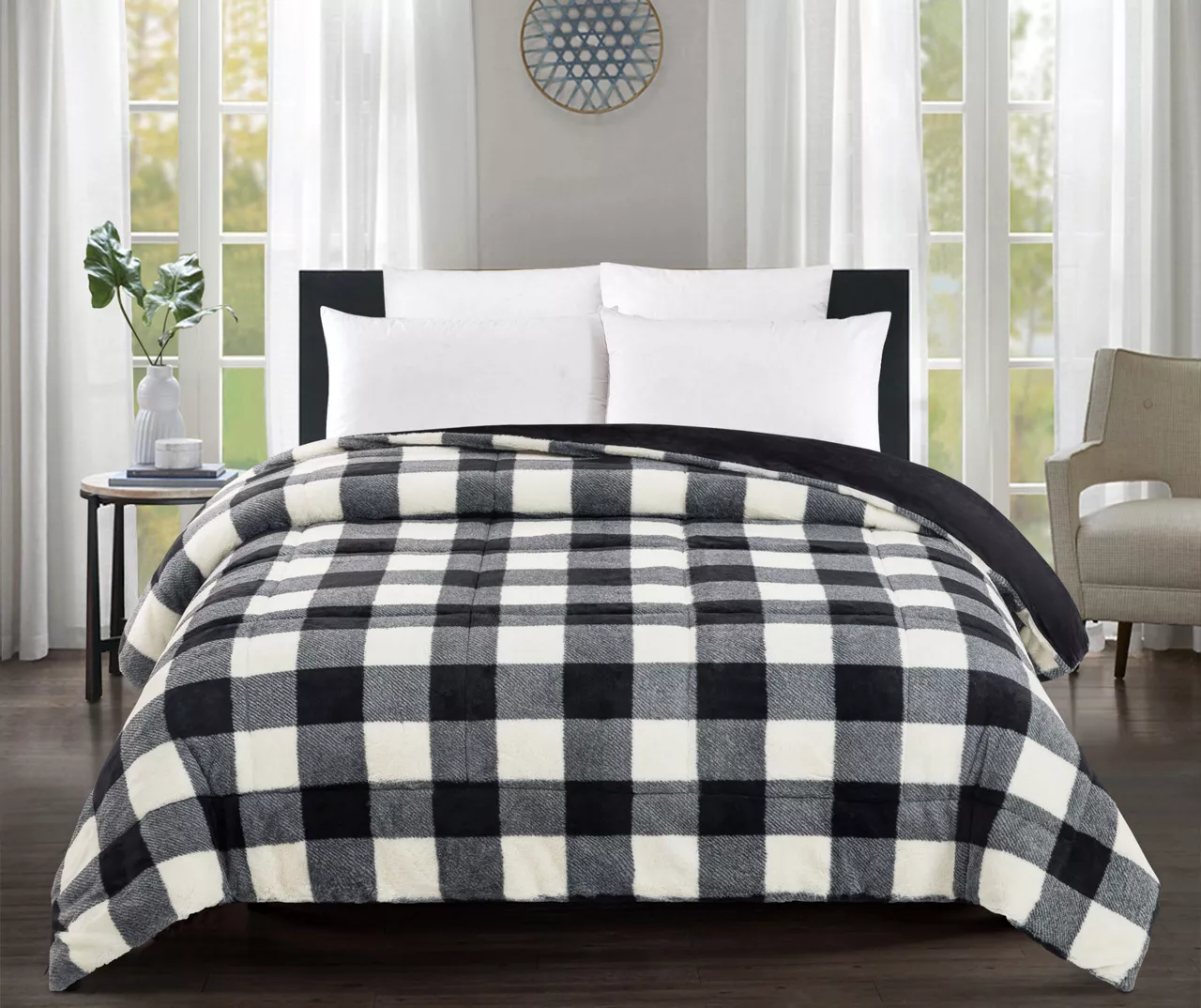 Broyhill Black & White Buffalo Plaid Faux Fur Comforter 1 Broyhill Black & White Buffalo Plaid Faux Fur Comforter