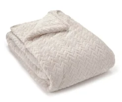 Broyhill Whisper White Chevron Embossed Velvet Blanket -Home Furnishings Store 810573800 810573798 810617576 1