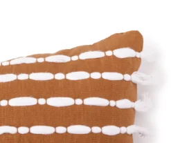 Golden Brown & White Tassel Stripe Throw Pillow -Home Furnishings Store 810590727 2 A8