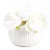 White Artificial Peony Arrangement In White Ridged Ceramic Pot