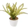 Artificial Fern In White Round Ceramic Pot