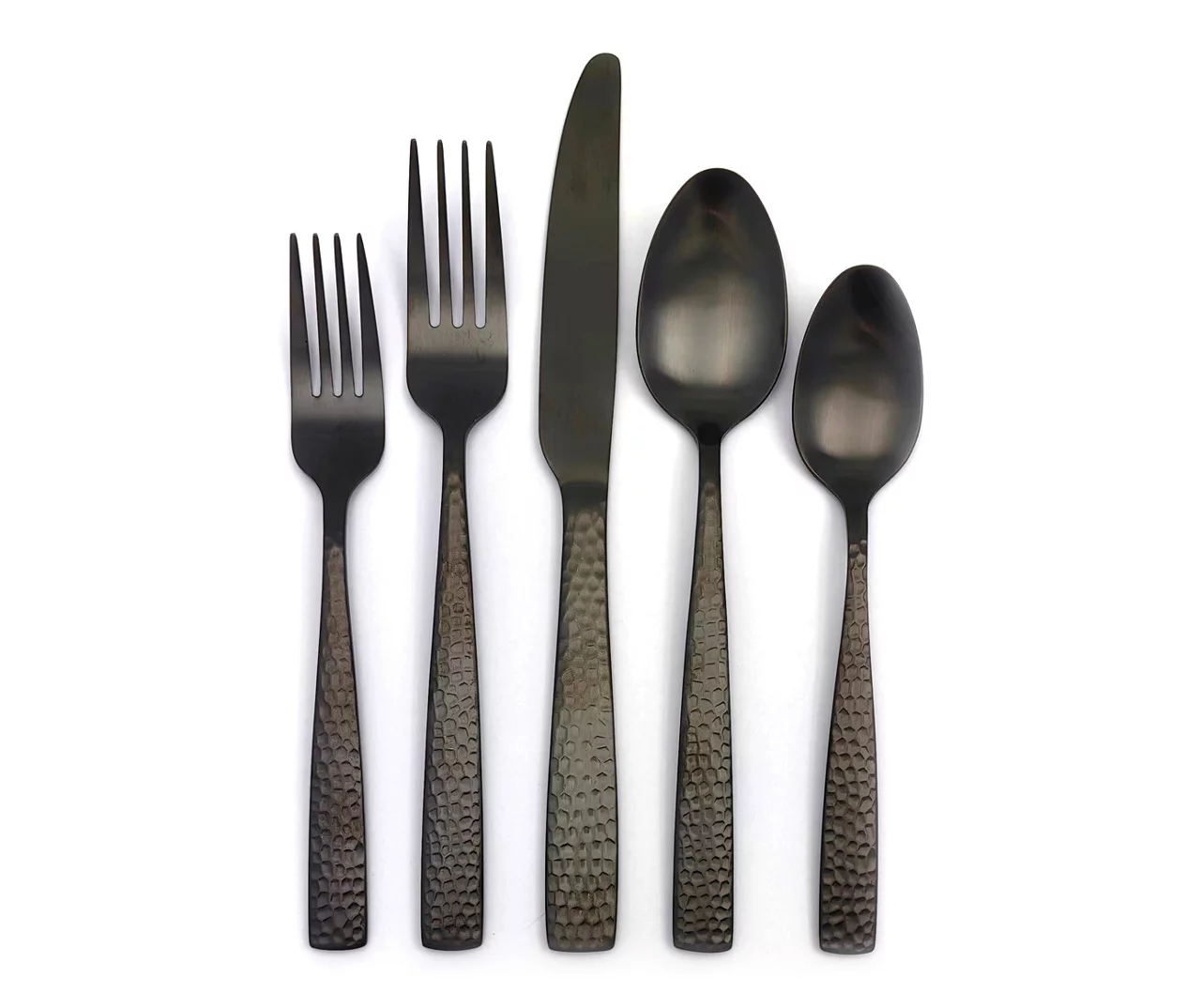 Matte Black Hammered 20-Piece Flatware Set 1 Matte Black Hammered 20-Piece Flatware Set