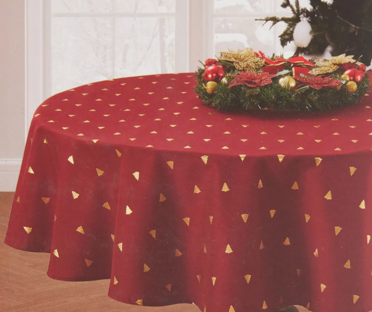 Broyhill Festive Gathering Red & Gold Foil Trees Fabric Tablecloth 2 Broyhill Festive Gathering Red & Gold Foil Trees Fabric Tablecloth - Image 2