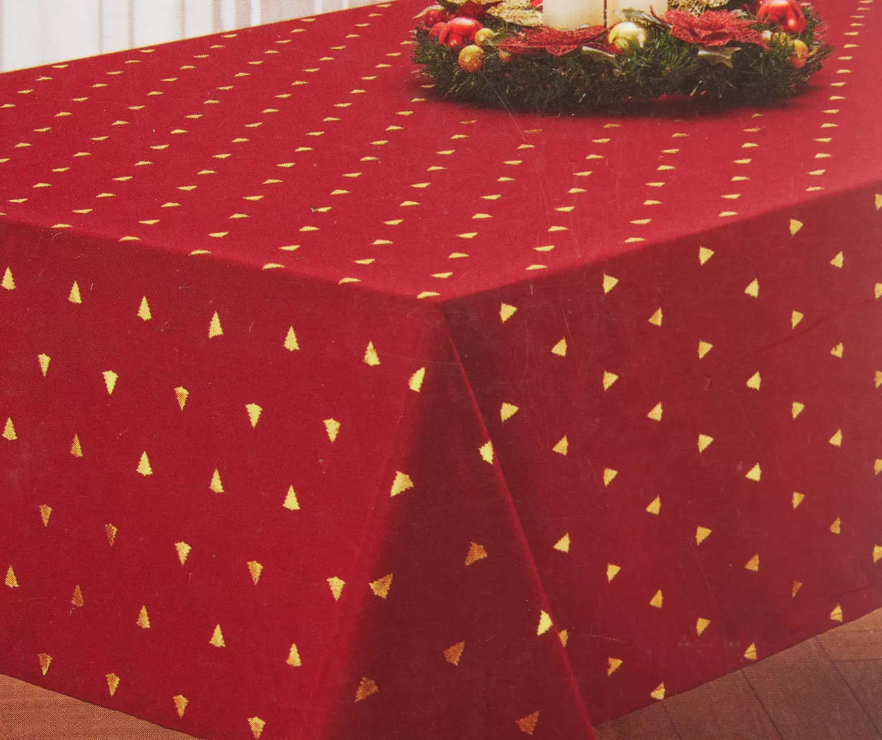 Broyhill Festive Gathering Red & Gold Foil Trees Fabric Tablecloth 1 Broyhill Festive Gathering Red & Gold Foil Trees Fabric Tablecloth