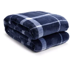 Navy & White Plaid Twin/Full Velvet Plush Blanket