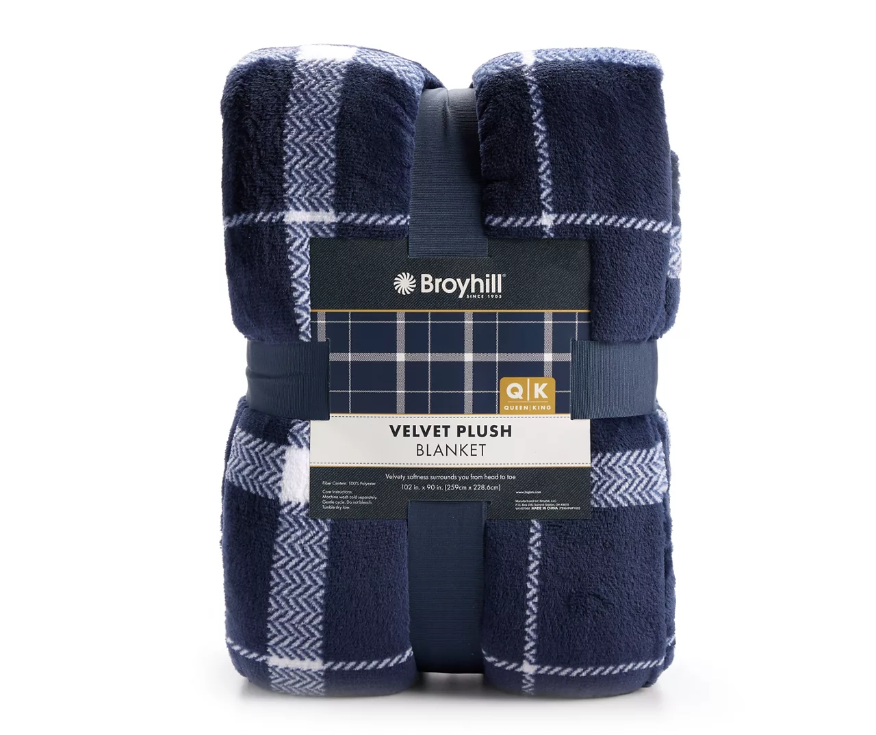 Navy & White Plaid Queen/King Velvet Plush Blanket 2 Navy & White Plaid Queen/King Velvet Plush Blanket - Image 2