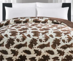 Cream & Brown Cow Print Faux Fur Full/Queen Comforter -Home Furnishings Store 810617565 P 01