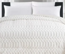 White Chevron Stripe Faux Fur Full/Queen Comforter -Home Furnishings Store 810617569 P 01