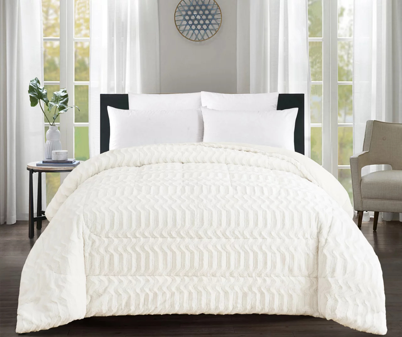 White Chevron Stripe Faux Fur King Comforter 2 White Chevron Stripe Faux Fur King Comforter - Image 2