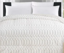 White Chevron Stripe Faux Fur King Comforter 8 White Chevron Stripe Faux Fur King Comforter -Home Furnishings Store 810617570 P 01