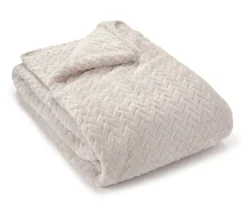 Whisper White Zigzag-Embossed Velvet Queen Blanket 5 Whisper White Zigzag-Embossed Velvet Queen Blanket -Home Furnishings Store 810617573 A0 1